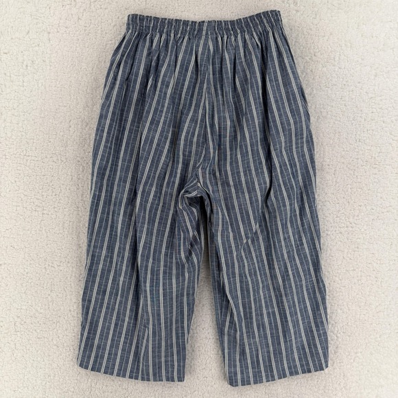 Uniqlo Lounge Pants Women Medium Blue Striped Chambray Elastic Capri Lightweight - Picture 2 of 6